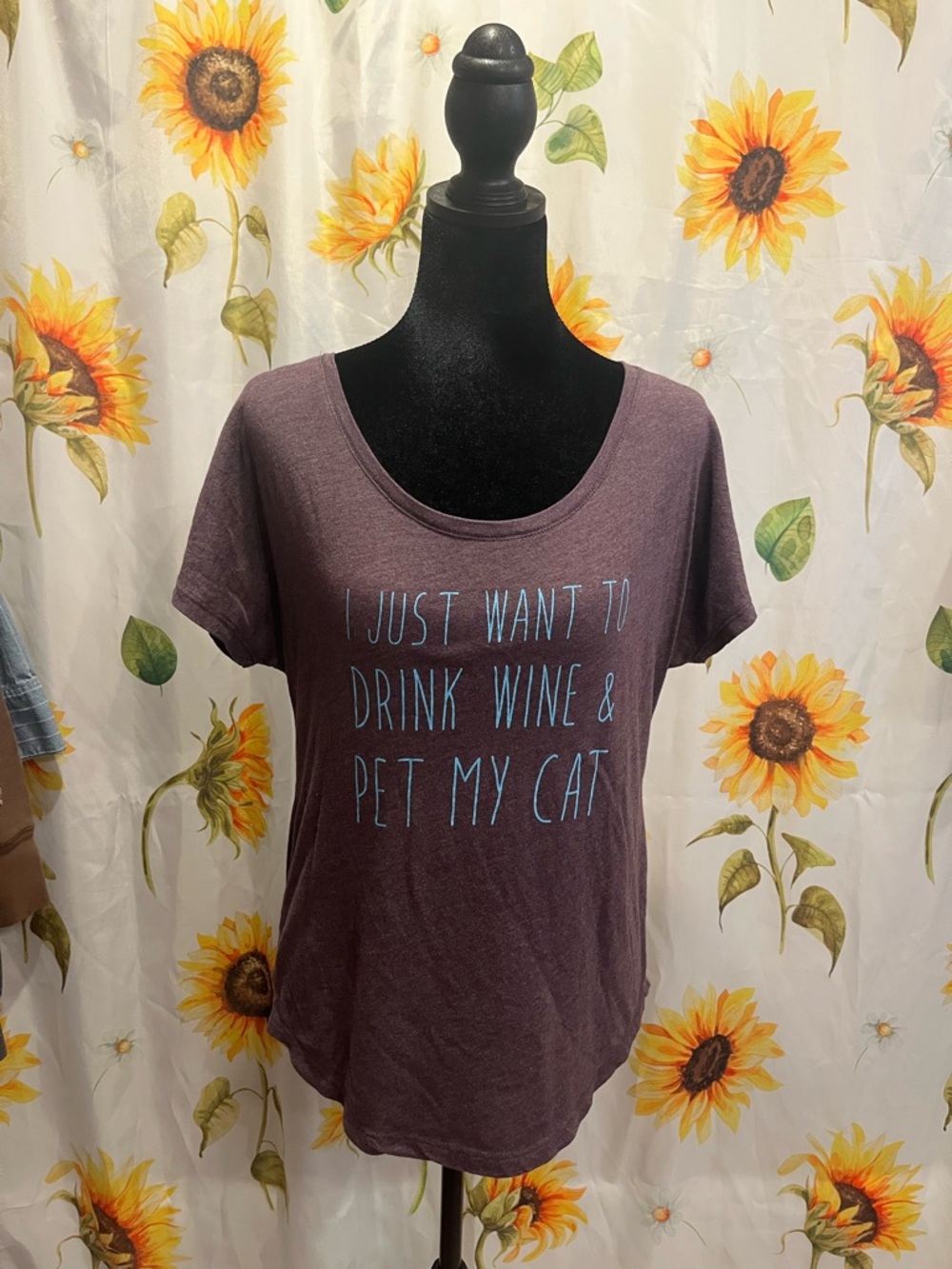 Next Level Apparel Purple Graphic Tee - Drink Wine & Pet My Cat